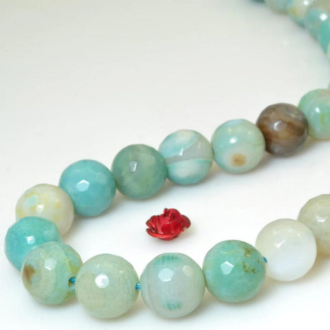 37 pcs of Gree Agate faceted round beads in 10mm