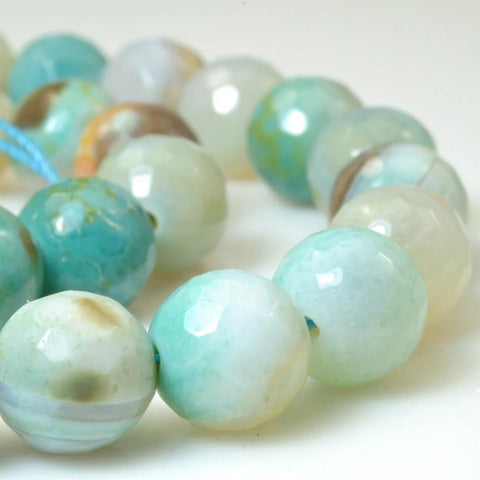 37 pcs of Gree Agate faceted round beads in 10mm