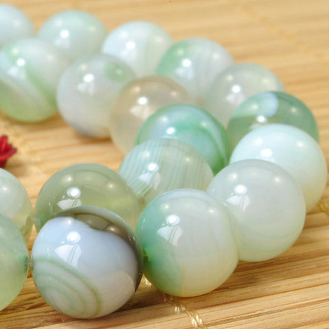 37 pcs of Natural Green Banded Agate smooth round beads in 10mm