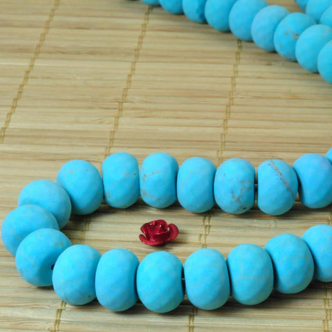 YesBeads 15 inches of Turquoise matte rondelle beads in 8x12mm
