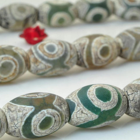 29 pcs of Retro Tibetan Agate three-eyes matte rice beads in 8X12mm