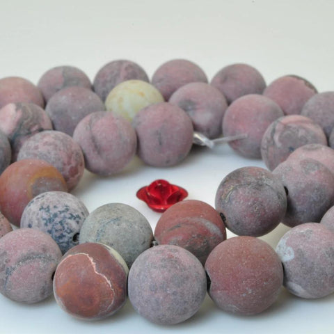 37 pcs of Natural Grass flower stone matte round beads in 10mm