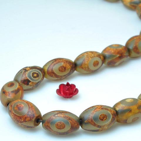 31 pcs of Retro Tibetan Agate three-eyes matte rice beads in 8X12mm