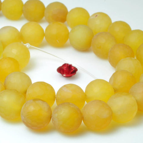 37 pcs of Natural Yellow Agate matte round beads in 10mm
