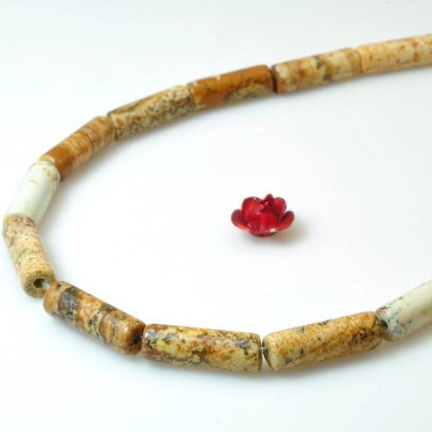 28 pcs of Natural Picture Jasper smooth Tube Cylinder beads in 4x13mm