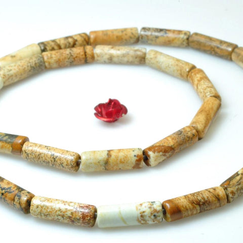 28 pcs of Natural Picture Jasper smooth Tube Cylinder beads in 4x13mm