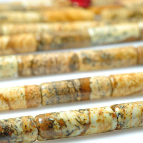 28 pcs of Natural Picture Jasper smooth Tube Cylinder beads in 4x13mm