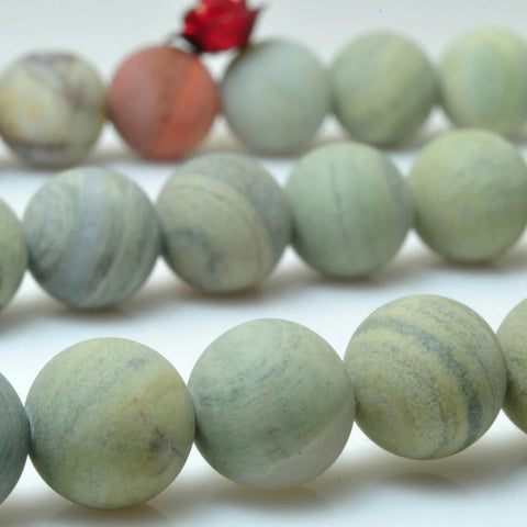 YesBeads Natural silver leaf jasper matte round beads wholesale green gemstone jewelry making 15"