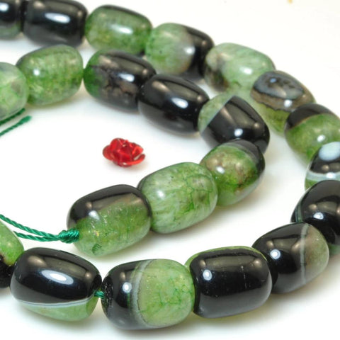 YesBeads Green Agate smooth barrel drum beads wholesale gemstone jewelry making