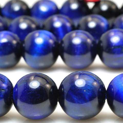 YesBeads Blue Tiger Eye smooth round beads wholesale gemstone jewelry making 8mm-12mm 15"
