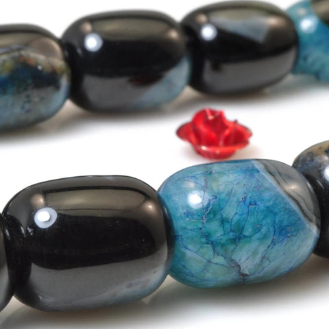 YesBeads Blue agate smooth barrel drum beads wholesale gemstone jewelry making