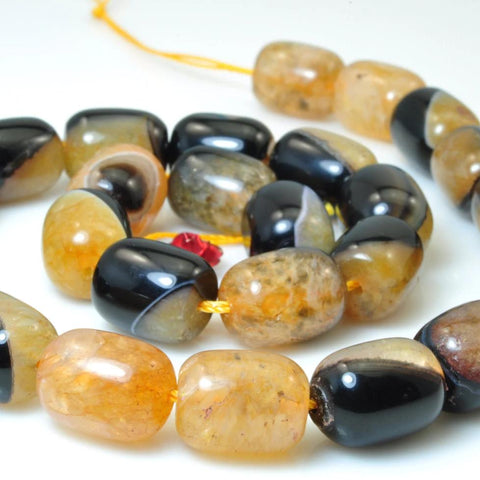 YesBeads Yellow agate smooth barrel drum beads wholesale gemstone jewelry making 15"