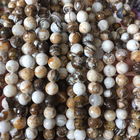 YesBeads Natural Petrified Wood Jasper faceted loose round beads gemstone wholesale jewelry making 15"
