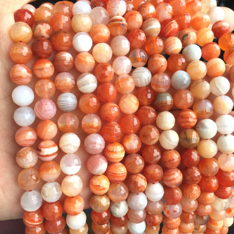 Natural Red Botswana Agate faceted round loose beads wholesale gemstone for jewelry making 8mm