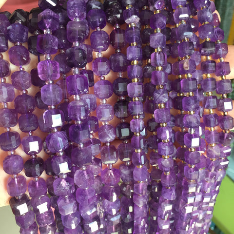 Natural Amethyst faceted cube loose beads purple crystal stone wholesale gemstones for jewelry making DIY bracelet necklace supplies