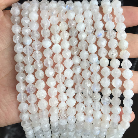 Natural rainbow moonstone diamond faceted round loose beads white gemstone wholesale for jewelry making bracelet diy