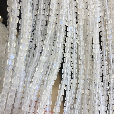 Natural Rainbow Moonstone faceted cube beads wholesale gemstones jewelry making 4mm15"