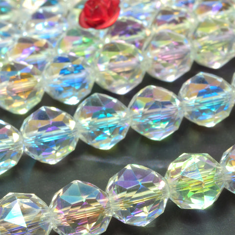 Clear Rock Crystal Titanium Coated AB Color diamond cut faceted round loose beads wholesale gemstone for jewelry making DIY bracelet necklace 15"