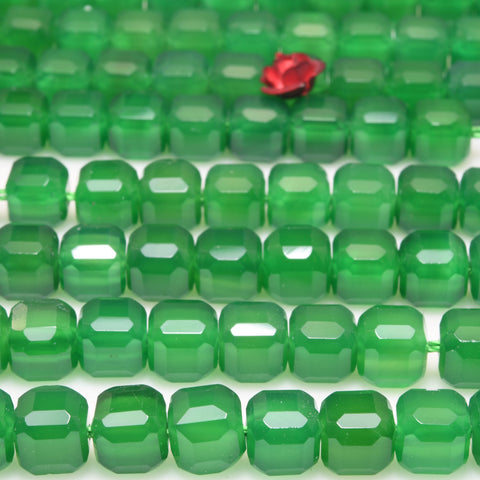 Natural green agate faceted cube beads loose gemstone wholesale for jewelry making diy bracelet necklace