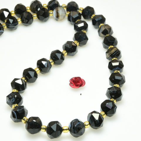 Natural Black Banded Agate Faceted Rondelle Beads Loose Gemstones Wholesale Jewelry Making Stuff Semi Precious Stone