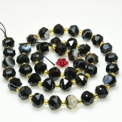 Natural Black Banded Agate Faceted Rondelle Beads Loose Gemstones Wholesale Jewelry Making Stuff Semi Precious Stone