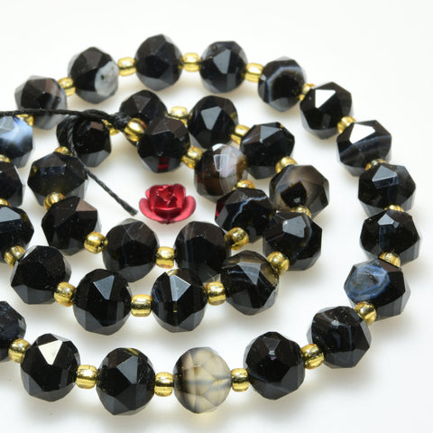 Natural Black Banded Agate Faceted Rondelle Beads Loose Gemstones Wholesale Jewelry Making Stuff Semi Precious Stone