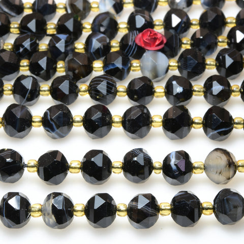 Natural Black Banded Agate Faceted Rondelle Beads Loose Gemstones Wholesale Jewelry Making Stuff Semi Precious Stone