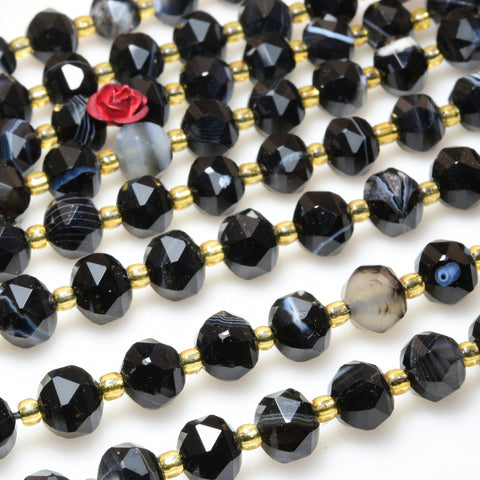 Natural Black Banded Agate Faceted Rondelle Beads Loose Gemstones Wholesale Jewelry Making Stuff Semi Precious Stone