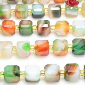 Rainbow Banded Agate Faceted Cube Beads Loose Gemstones Wholesale Jewelry Making Stuff Semi Precious Stone