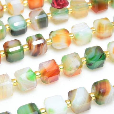 Rainbow Banded Agate Faceted Cube Beads Loose Gemstones Wholesale Jewelry Making Stuff Semi Precious Stone
