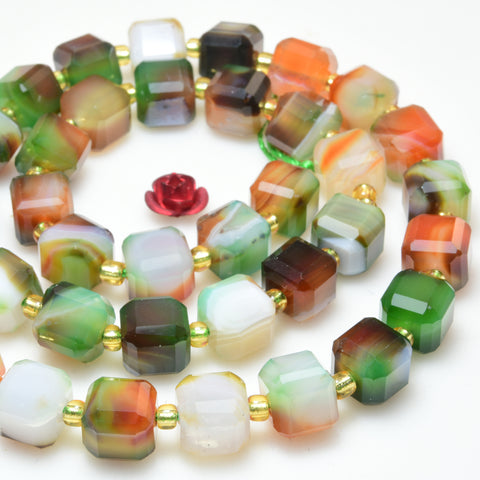Rainbow Banded Agate Faceted Cube Beads Loose Gemstones Wholesale Jewelry Making Stuff Semi Precious Stone