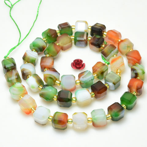 Rainbow Banded Agate Faceted Cube Beads Loose Gemstones Wholesale Jewelry Making Stuff Semi Precious Stone