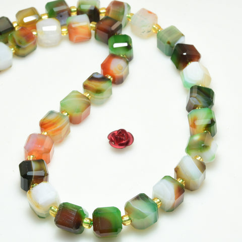 Rainbow Banded Agate Faceted Cube Beads Loose Gemstones Wholesale Jewelry Making Stuff Semi Precious Stone