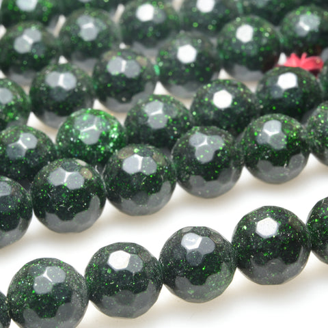 Green Sandsotne goldstone faceted round beads gemstone wholesale jewelry making bracelet necklace diy