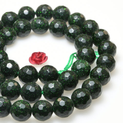 Green Sandsotne goldstone faceted round beads gemstone wholesale jewelry making bracelet necklace diy