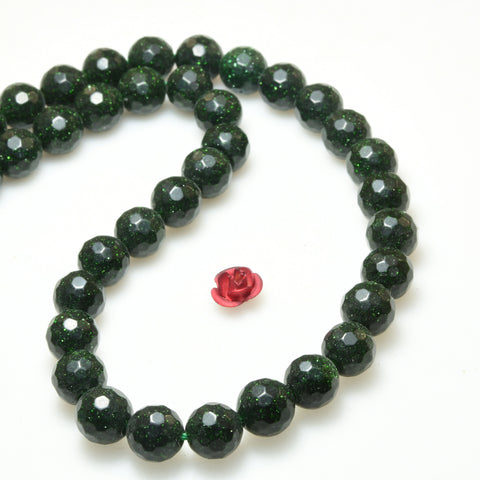 Green Sandsotne goldstone faceted round beads gemstone wholesale jewelry making bracelet necklace diy