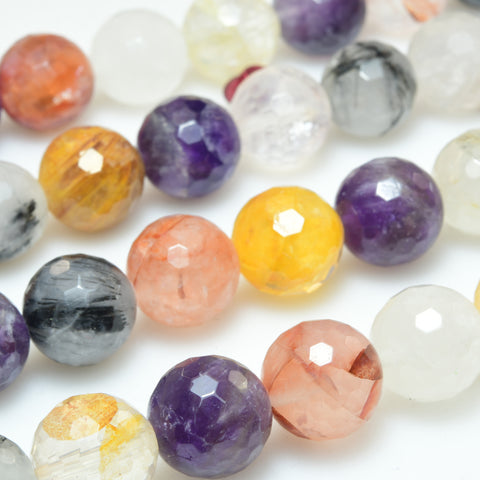 Natural Multicolor Crystal Faceted Round Beads Loose Gemstones Wholesale Jewelry Making Stuff Semi Precious Stone