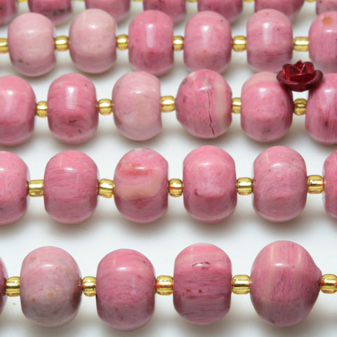 Natural pink rhodonite stone faceted pumpkin rondelle beads wholesale loose gemstone for jewelry making diy