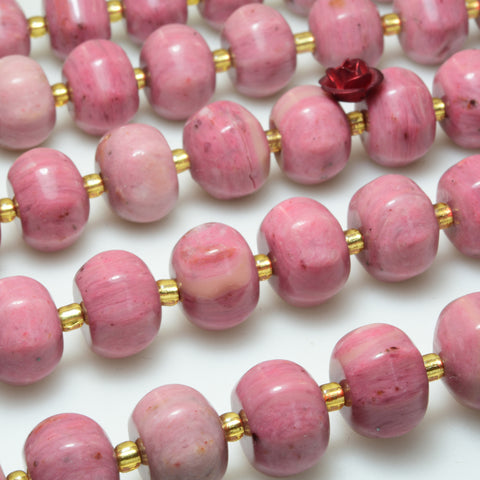Natural pink rhodonite stone faceted pumpkin rondelle beads wholesale loose gemstone for jewelry making diy