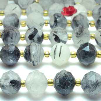 Natural Black Rutilated Quartz Stone Faceted HANG Rondelle loose beads wholesale gemstones for jewelry making DIY braceket necklace