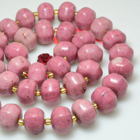 Natural pink rhodonite stone faceted pumpkin rondelle beads wholesale loose gemstone for jewelry making diy