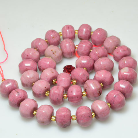 Natural pink rhodonite stone faceted pumpkin rondelle beads wholesale loose gemstone for jewelry making diy