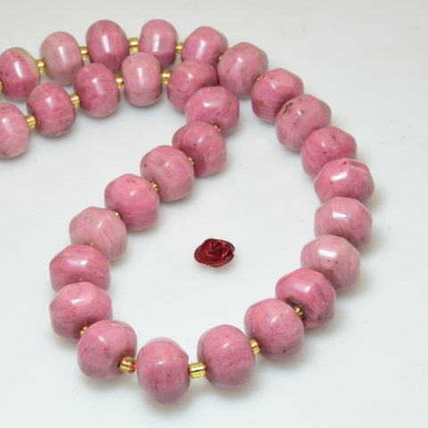 Natural pink rhodonite stone faceted pumpkin rondelle beads wholesale loose gemstone for jewelry making diy