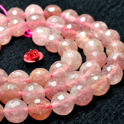 YesBeads natural strawberry quartz Lepidocrocite faceted round loose beads wholesale gemstone 8mm