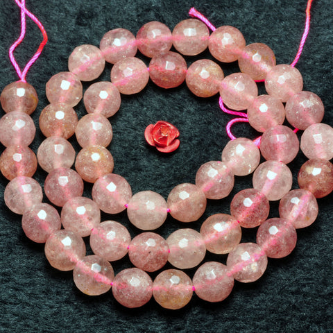YesBeads natural strawberry quartz Lepidocrocite faceted round loose beads wholesale gemstone 8mm