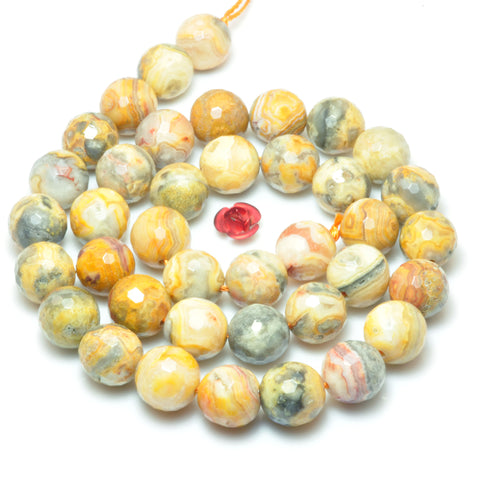 Natural Yellow Crazy Lace Agate faceted round beads wholesale gemstone jewelry making diy 8mm 10mm