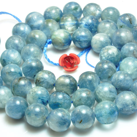 Natural Kyanite smooth round beads light blue stone wholesale gemstone for jewelry making bracelet necklace DIY
