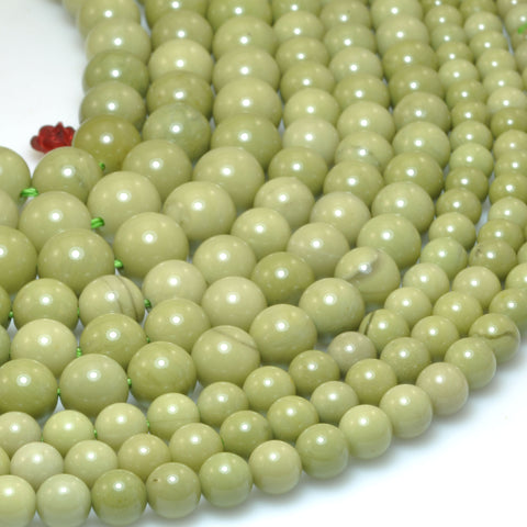 Natural Alashan Jasper Matcha Green smooth round loose beads wholesale gemstone for jewelry making bracelet DIY