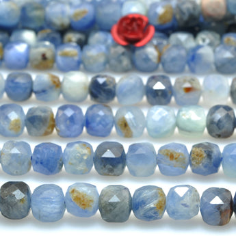 Natural kyanite faceted cube loose beads blue gemstone wholesale for jewelry making bracelet diy stuff