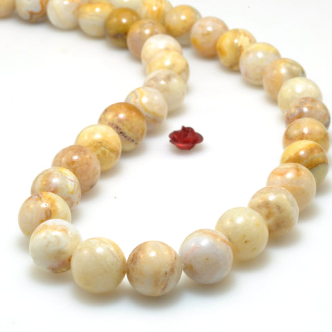 Natural Indonesia Crazy Lace Agate smooth round beads wholesale yellow gemstone for jewelry making bracelet necklace diy supply
